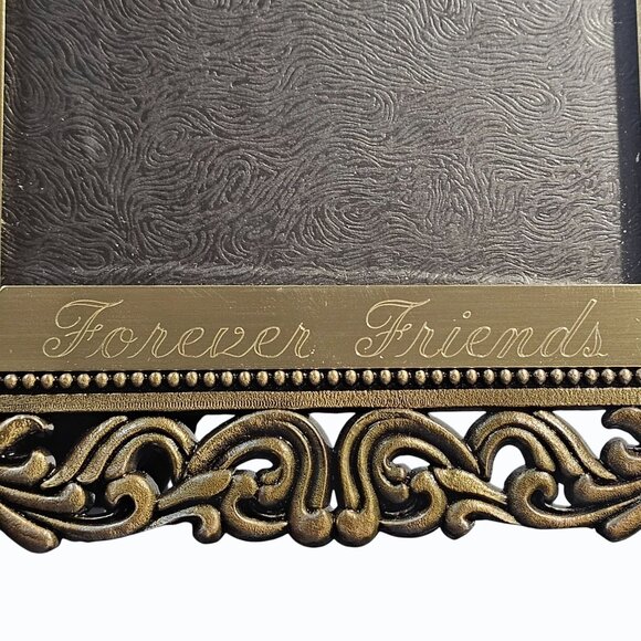 Brass "Forever Friends" Tabletop Photo Frame Ornate Scroll Border Heavy - Picture 4 of 11